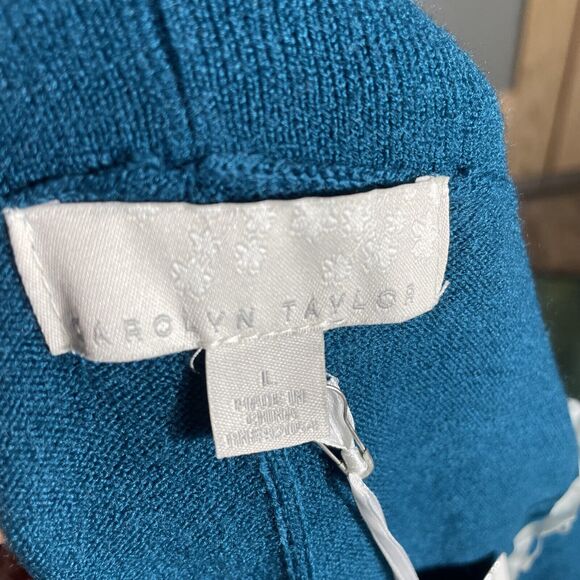 CAROLYN TAYLOR Turquoise Knit Pullover Sweater Turtle Neck Women Size Large - Picture 6 of 8